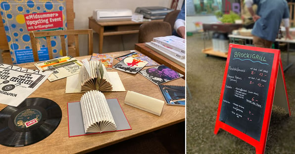 DIY Upcycling-Projekte Tischssets, Notizhefte aus Plattencover und Postkartenhalter aus dem Brockenhaus